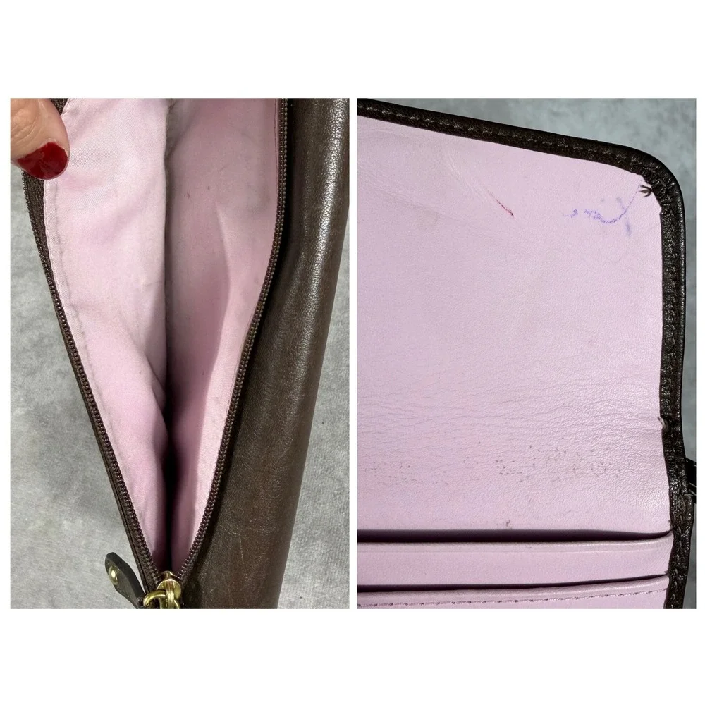 Vtg Y2K Coach Madison Brown Pink Leather Wallet & Checkbook Set Gold Carriage